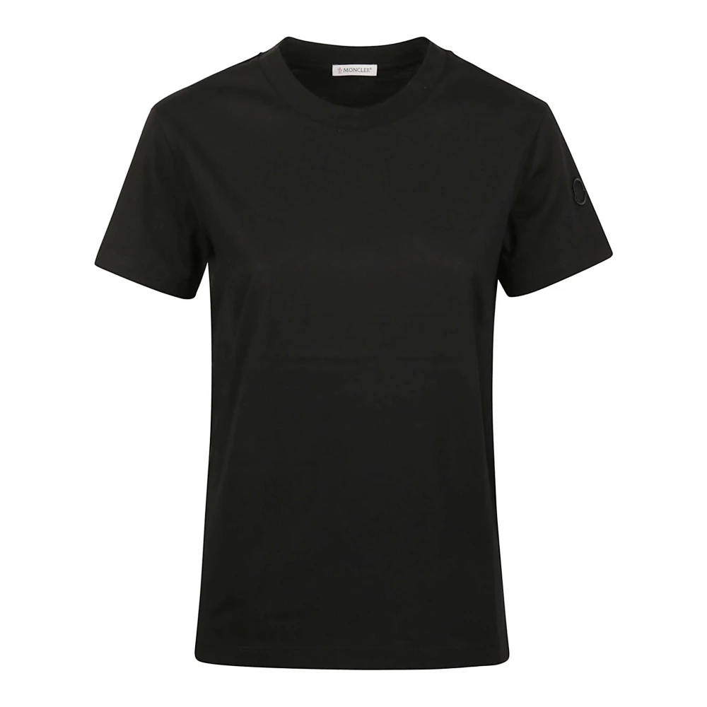 Moncler Kvinno Svart Toppar Dam, M, Embroidery Logo T-Shirt