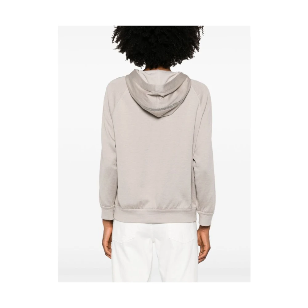 BRUNELLO CUCINELLI Lichtgewicht Jersey Hoodie met Monili Kettingdetail Gray Dames