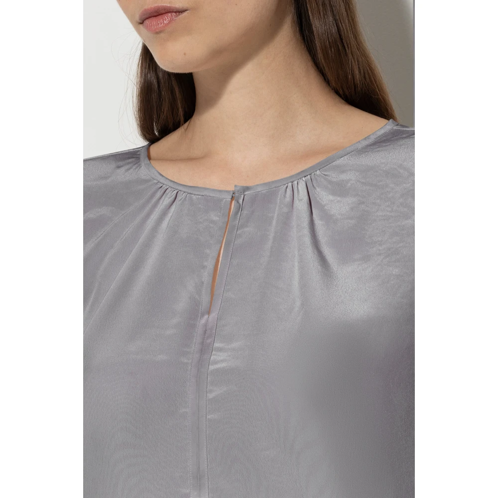 LUISA CERANO Blouse Shirt met Techno-Zijde Knoopsluiting Gray Dames
