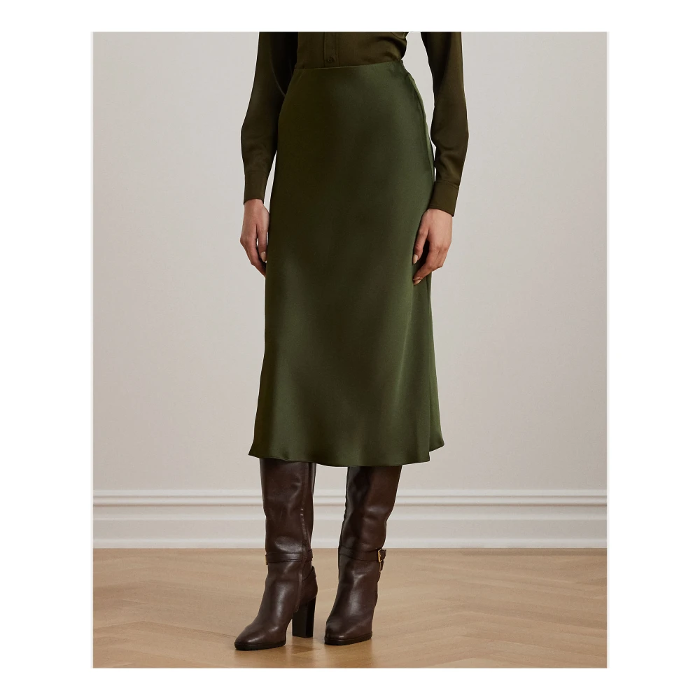 Ralph Lauren Satijnen Charmeuse Midi Rok Green Dames