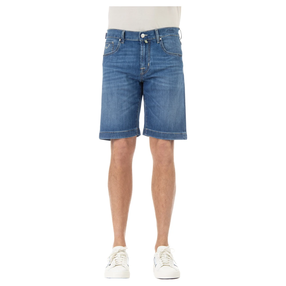 Jacob Cohën Resort Label Bomull-Linne Bermuda Shorts Blue, Herr