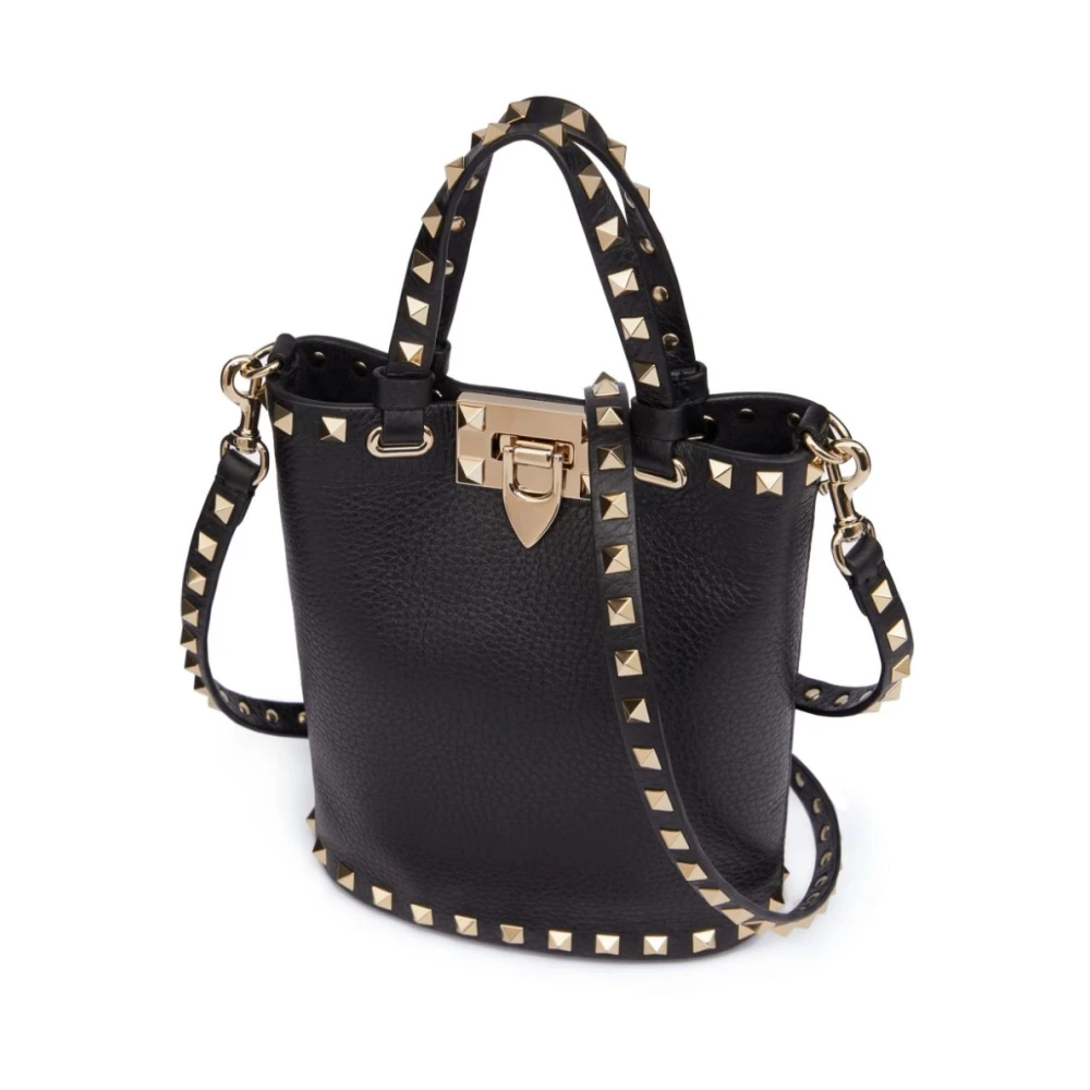 Valentino Garavani Zwarte Leren Rockstud Versierde Handtas Black Dames