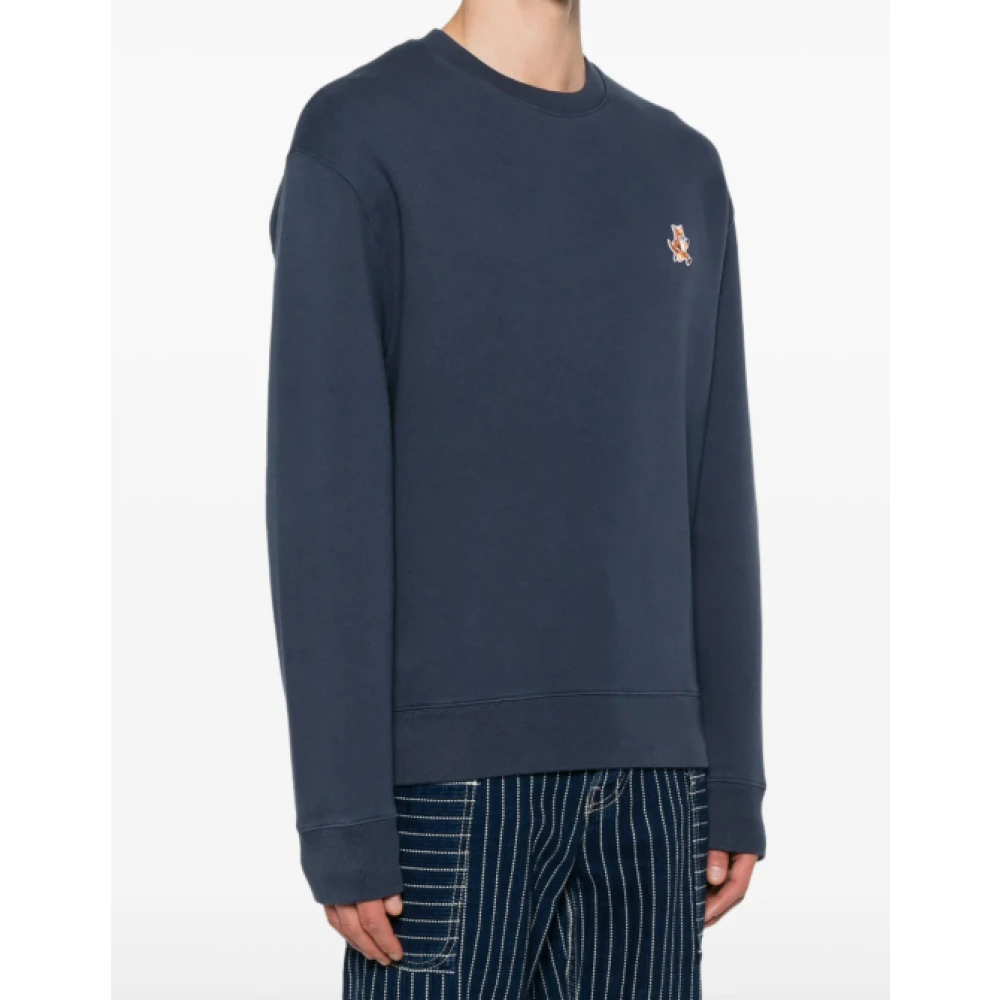 Maison Kitsuné Blauwe Fox Logo Crewneck Sweatshirt Blue Heren