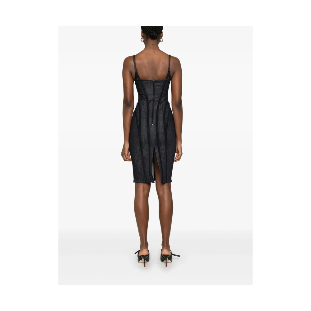 Mugler Indigo Blauwe Scoop Neck Jurk Blue Dames