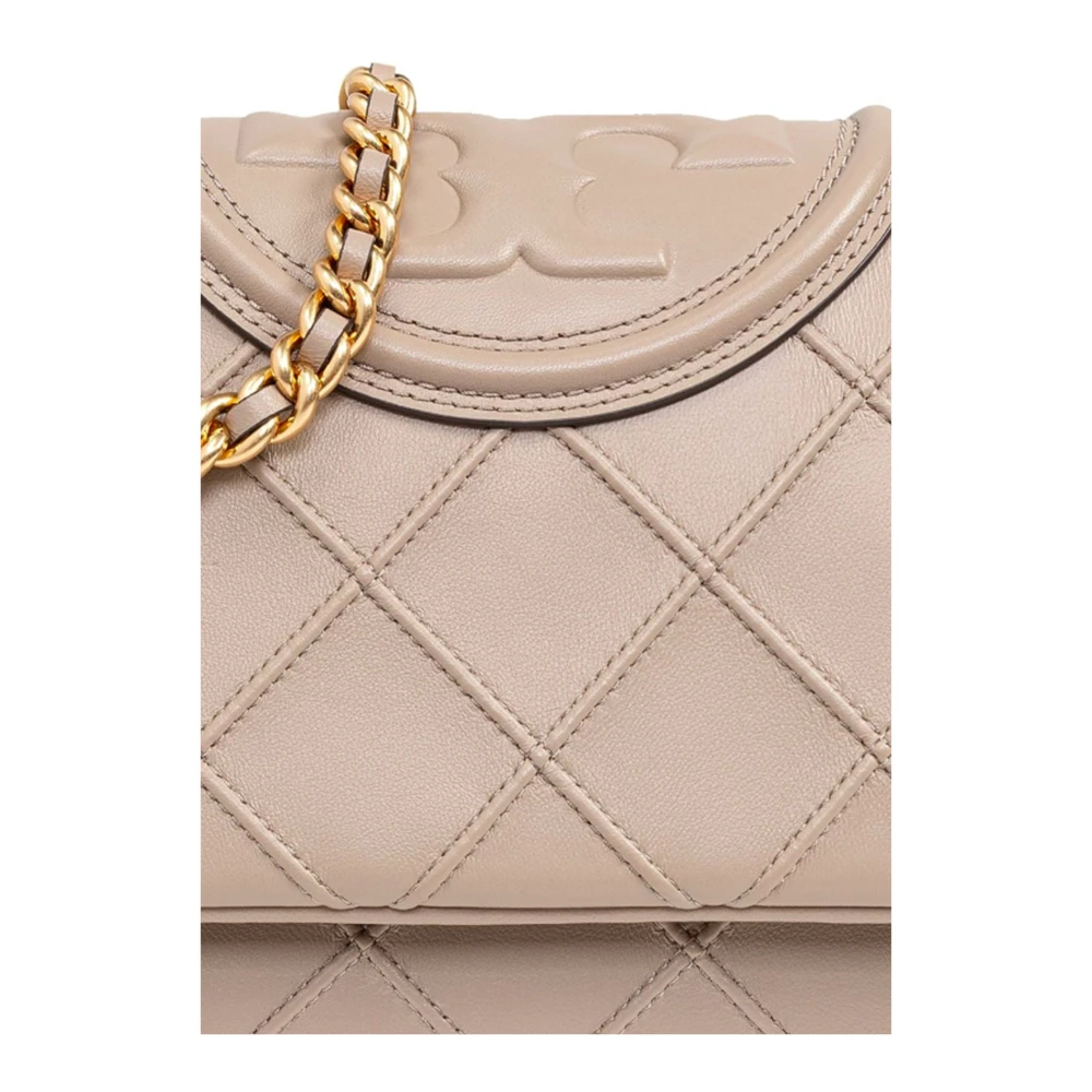 TORY BURCH Diamantgestikte leren schoudertas Beige Dames
