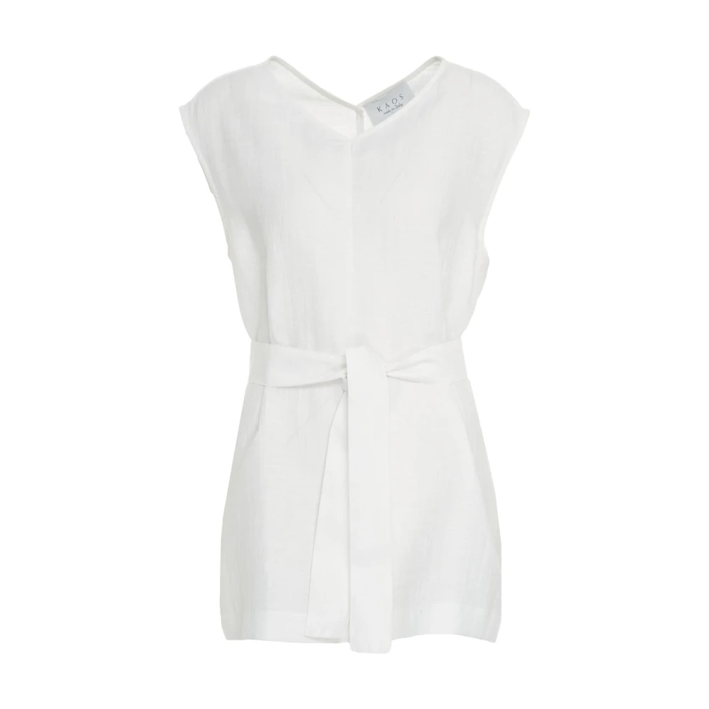 Kaos Witte Blazer met V-Hals en Taille Riem White Dames