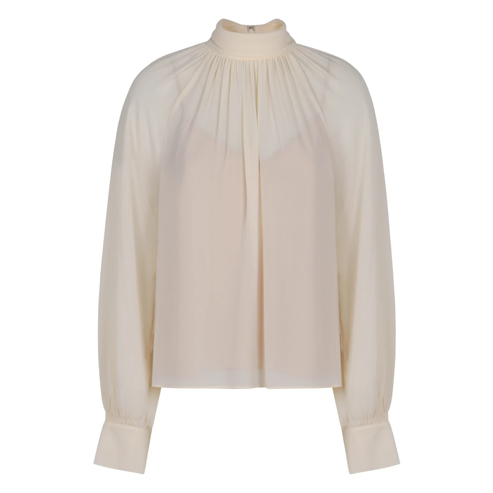 Vince Women's White Gathered Draped-Neck Crepe Blouse - Blouses - M - Blouses & Shirts