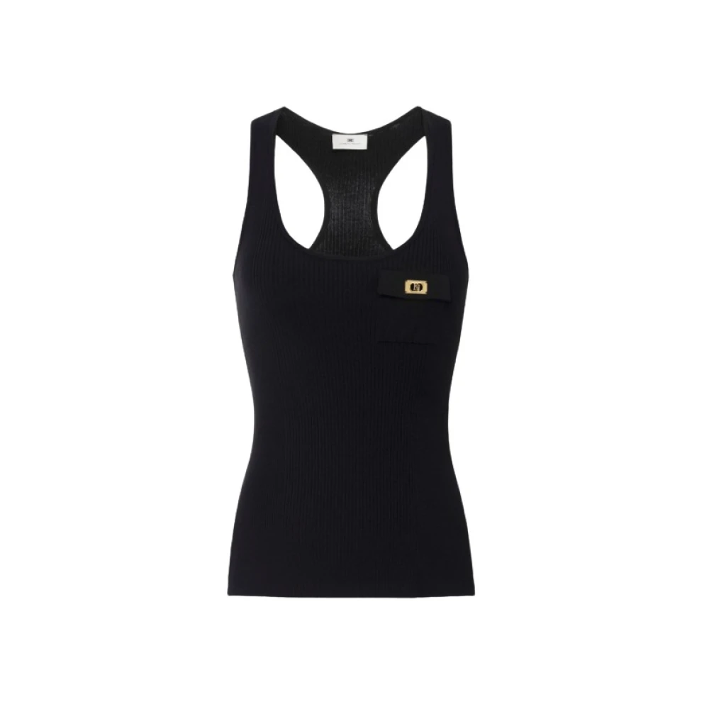 Elisabetta Franchi Zwarte Mouwloze Top met Wijde Hals Black Dames