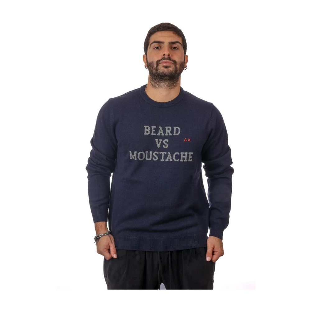 Sun68 Stijlvolle Ronde Intarsia Borst Sweatshirt Blue Heren