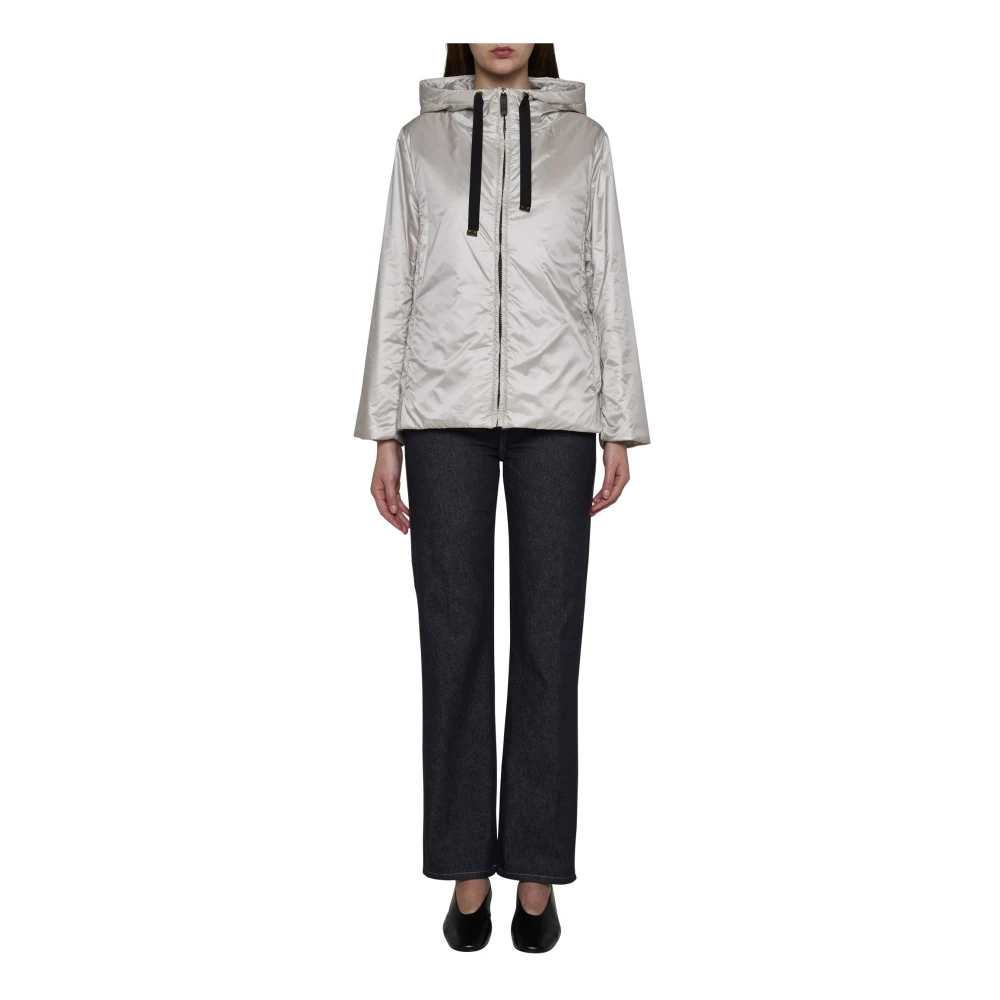 Max Mara IJs Grijs Gewatteerd Nylon Kort Jack Gray Dames