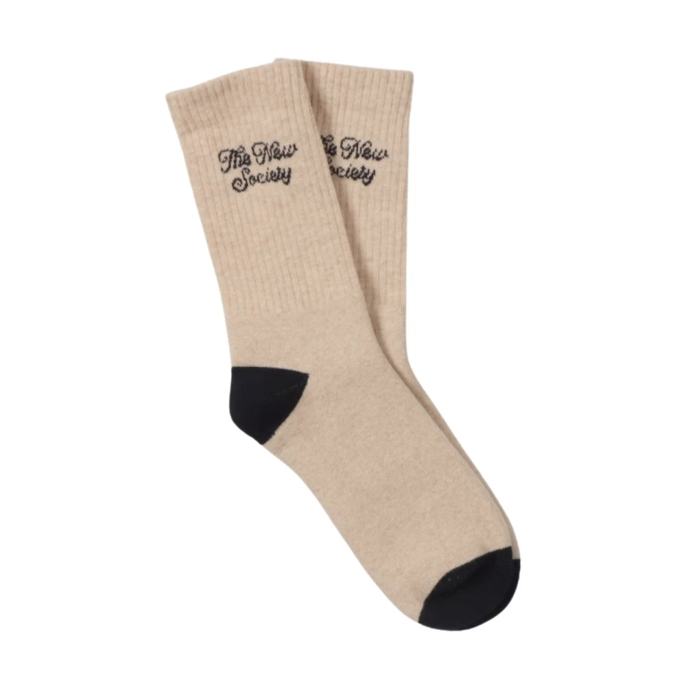 The New Society Midnight Navy Logo Ankelsockor Beige, Pojke