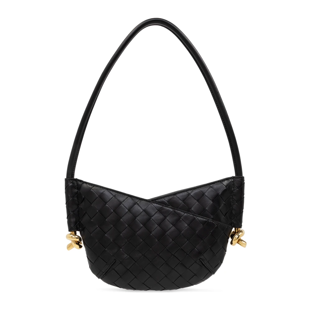 Bottega Veneta Zwarte Lamsskin Handtekening Knoop Tas Black Dames