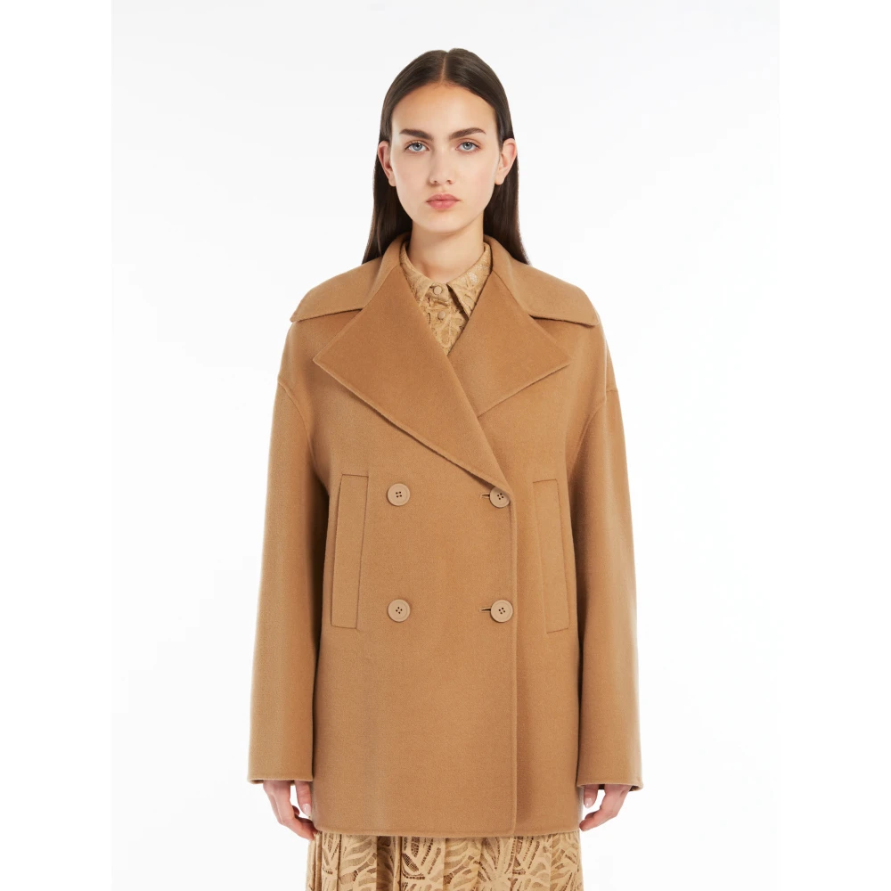 Max Mara Studio Kameel Jassen Regular Fit Stijlvol Brown Dames