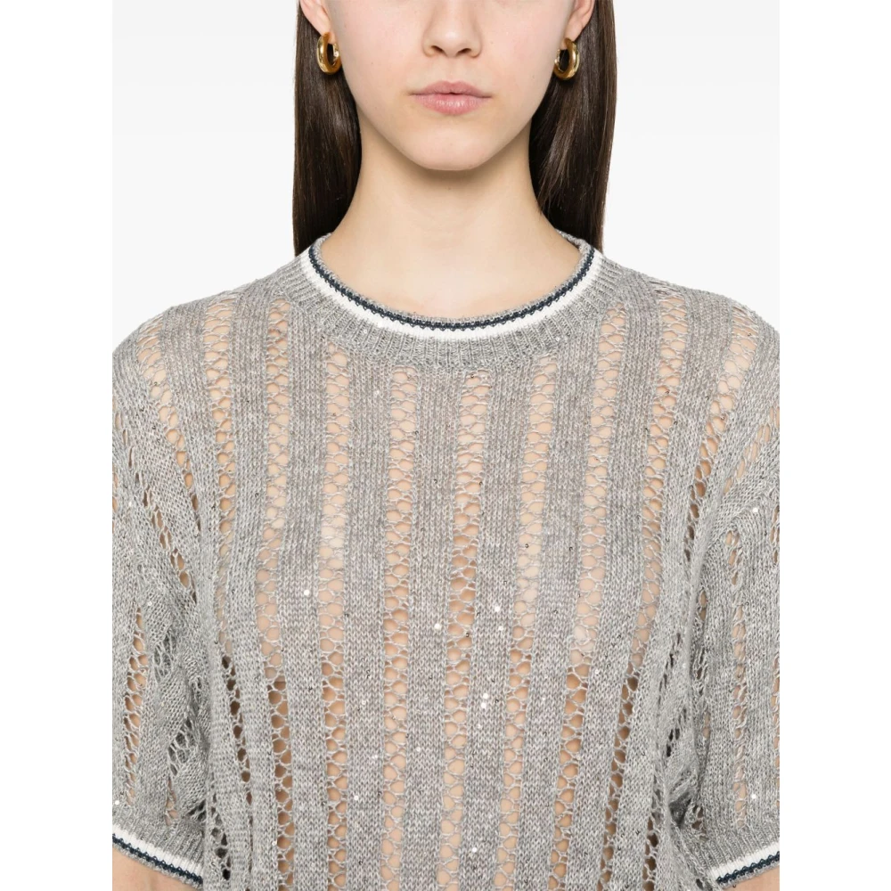 BRUNELLO CUCINELLI Grijze Streep Crew Neck Sweater Gray Dames