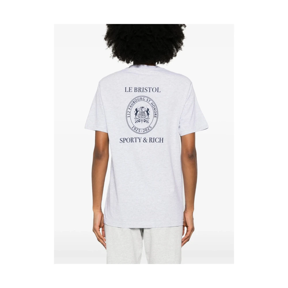 Sporty & Rich Heather Grey Logo Print Crew Neck T-shirt Gray Dames
