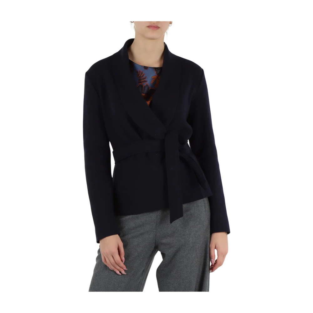 NIU Cardigan van zuivere wol met sjaalkraag Blue Dames