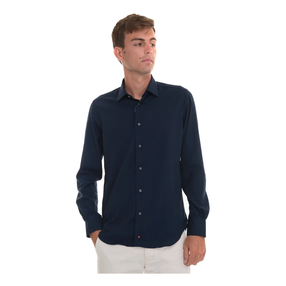 Càrrel Italiaanse Hals Slim Fit Wol Overhemd Blue Heren