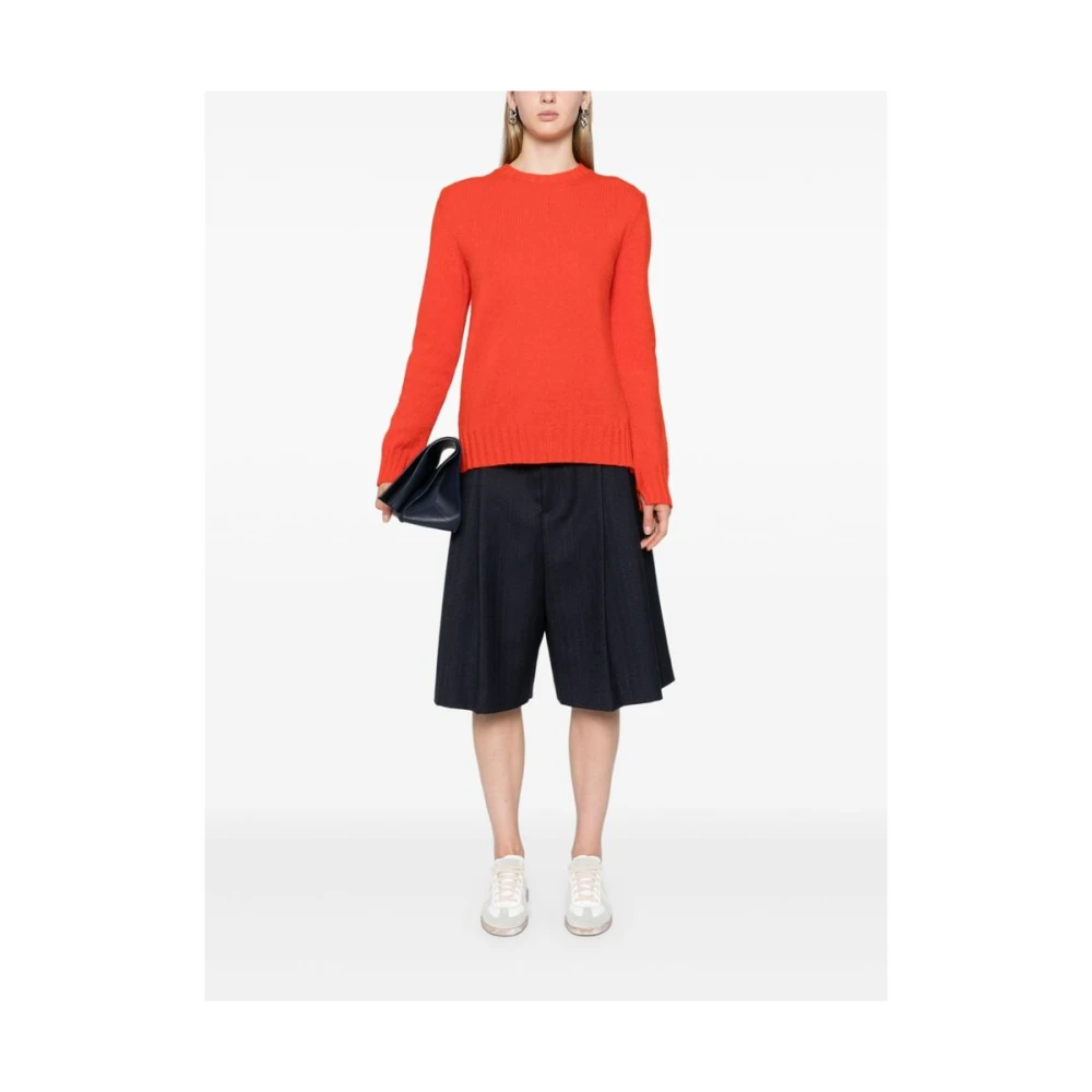 Jil Sander Klaproos Rood Wollen Mix Gebreide Trui Red Dames