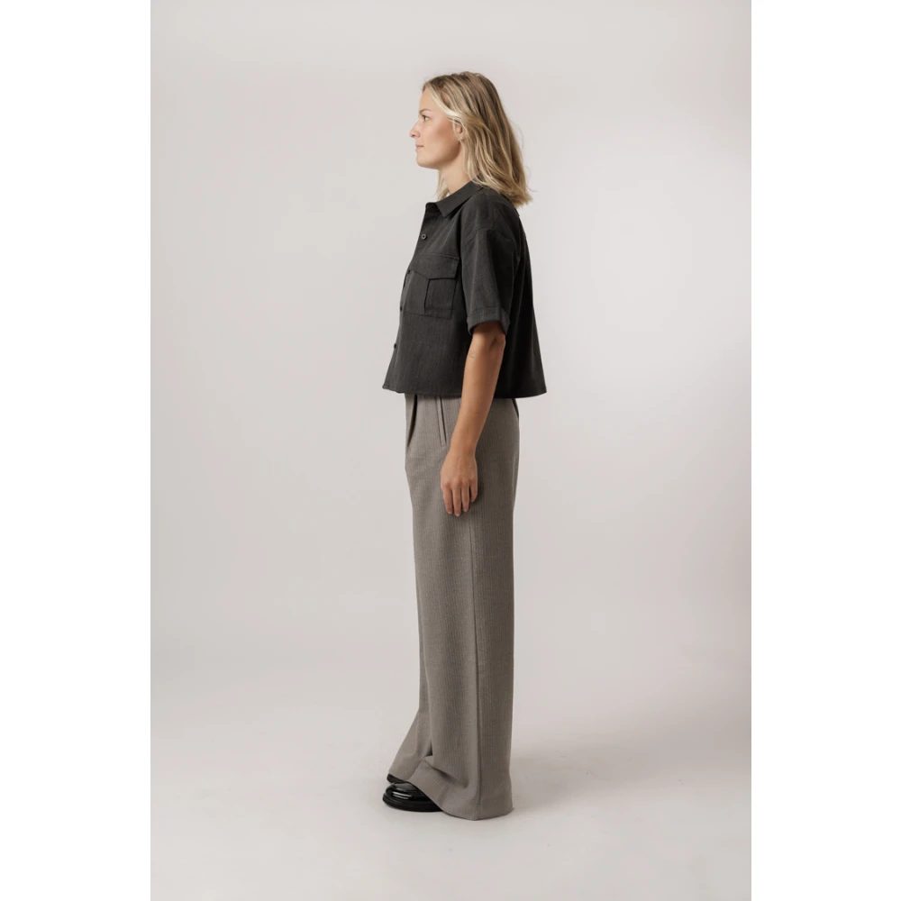 By-Bar Grijze Streep Elastische Taille Broek Gray Dames