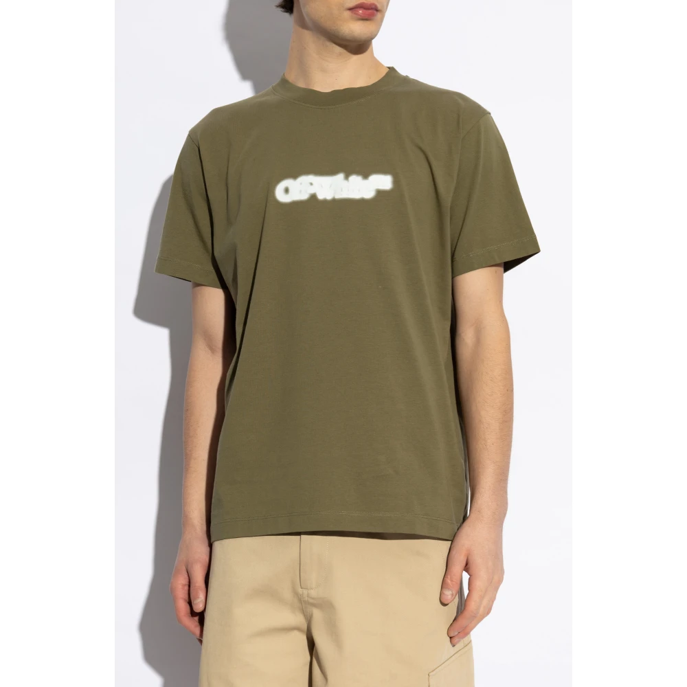Off White T-shirt met print Green Heren