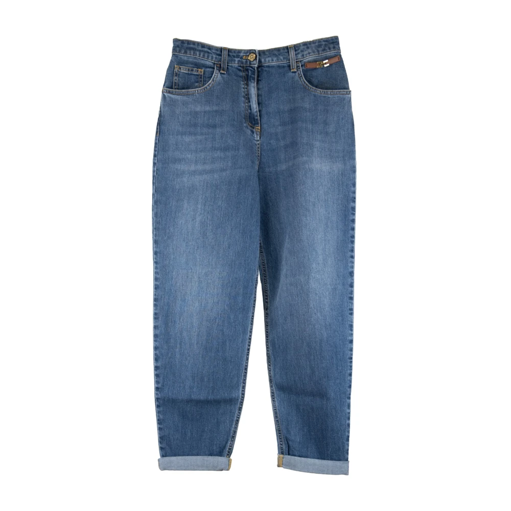 Elisabetta Franchi Ritssluiting Knoop Wijde Pijp Jeans Blue Dames