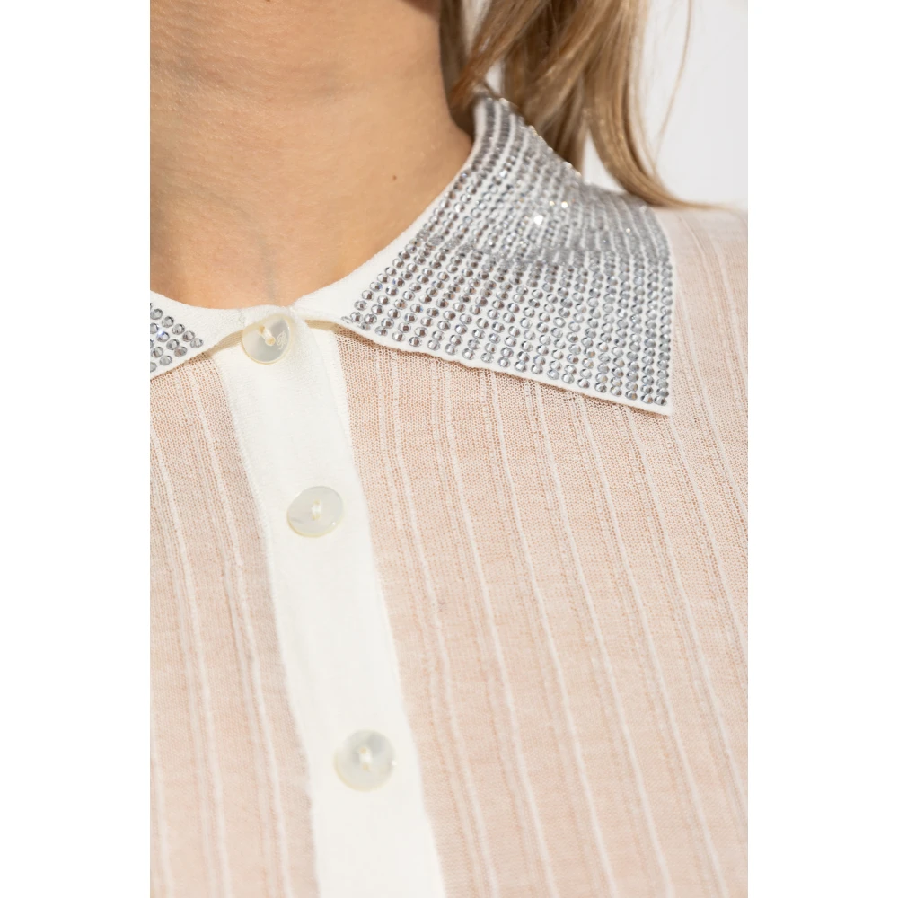 Blumarine Geribbeld poloshirt met glinsterende pailletten White Dames