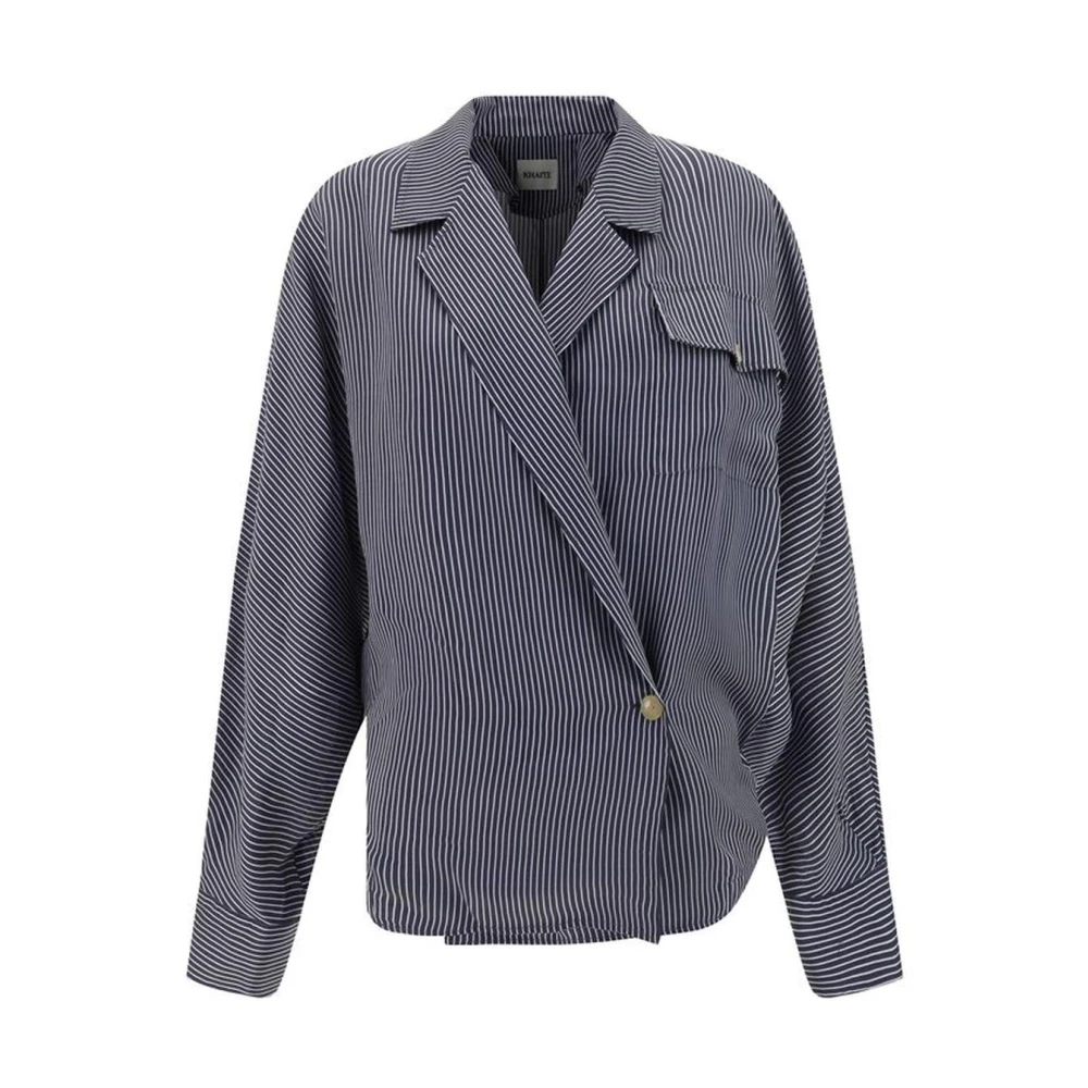 Khaite Pinstripe Asymmetrische Knoopshirt Blue Dames