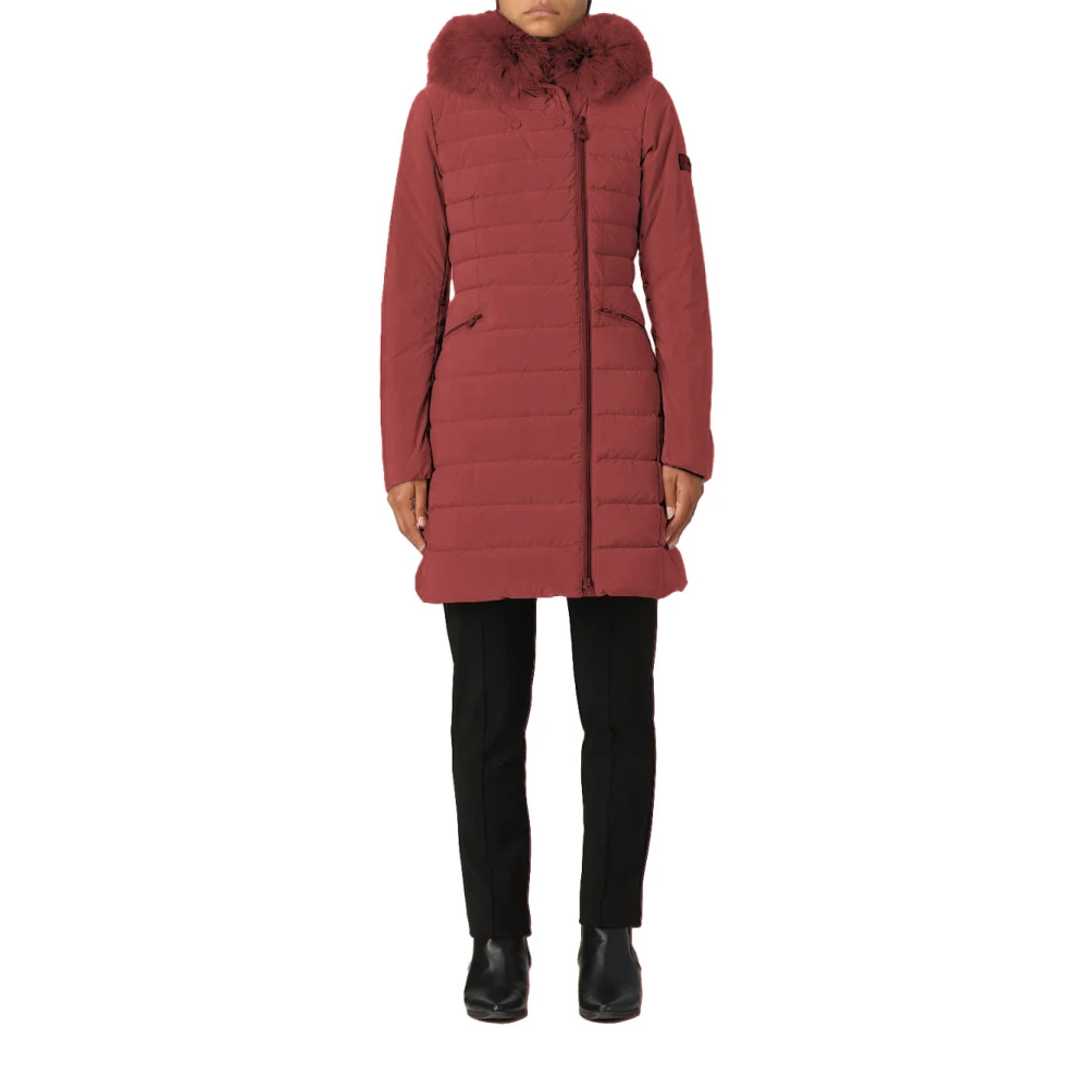 Peuterey Gewatteerde Bont Parka Lichtgewicht Nylon Red Dames