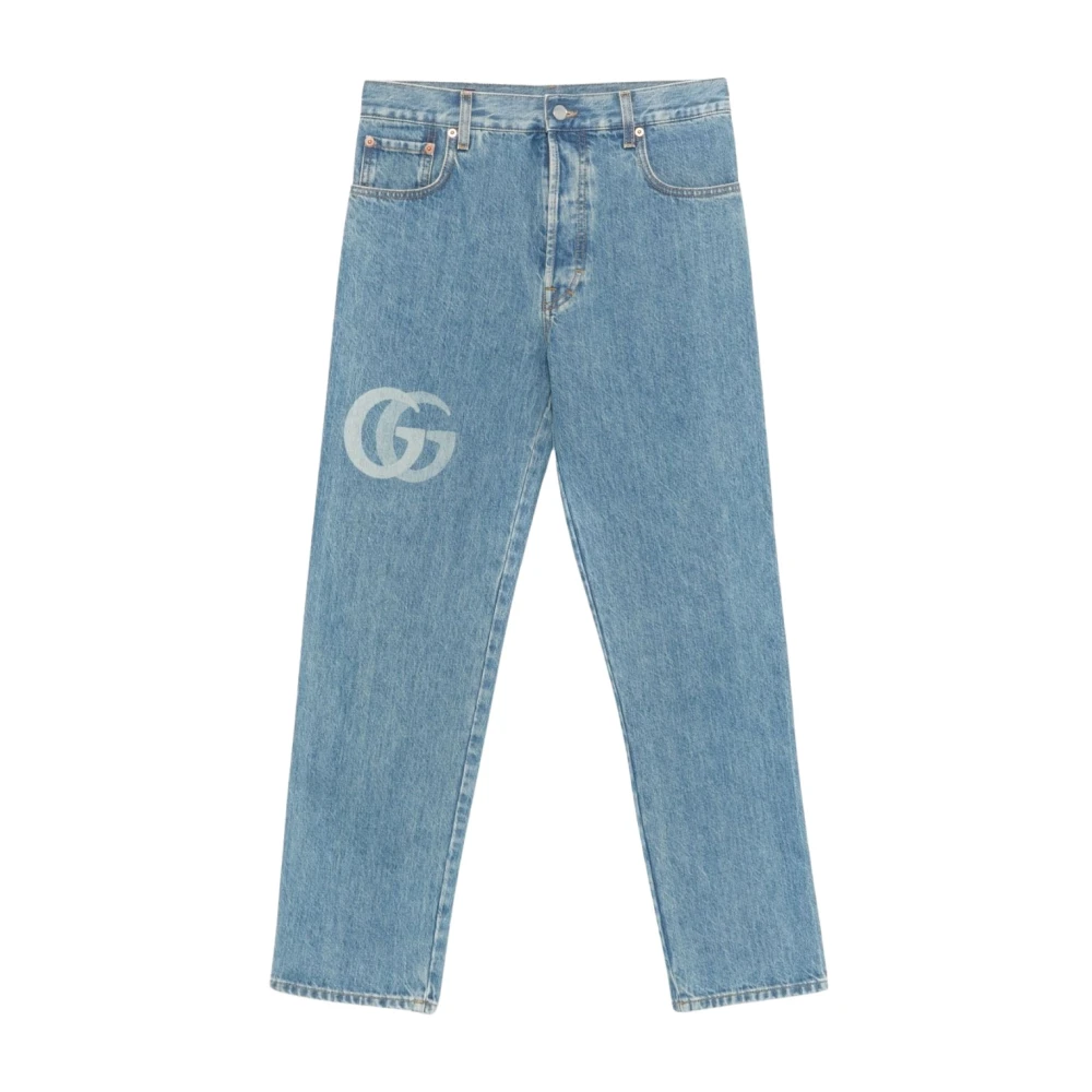 Gucci Slim-Fit Denim Jeans met Logo Blue Heren