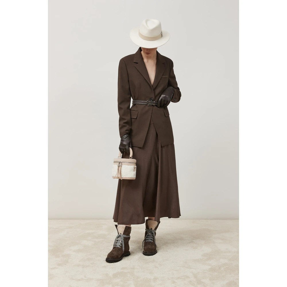 PESERICO Zachte viscose blend rok met riem Brown Dames