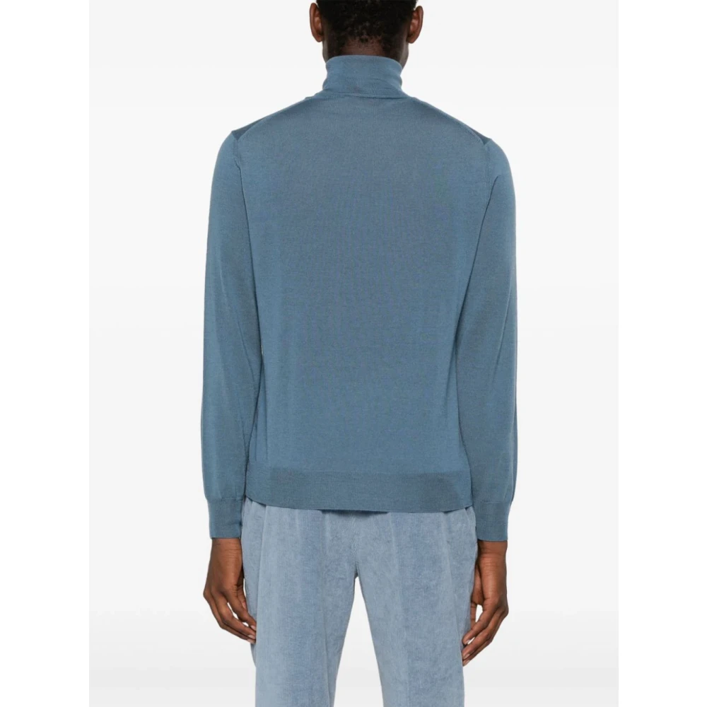 Canali Merino Wol Coltrui Trui Blue Heren