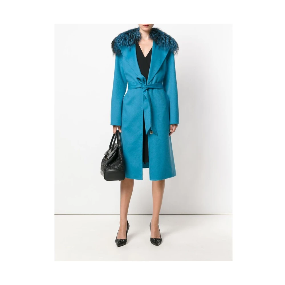 Versace Turquoise Bontgevoerde Jas Blue Dames