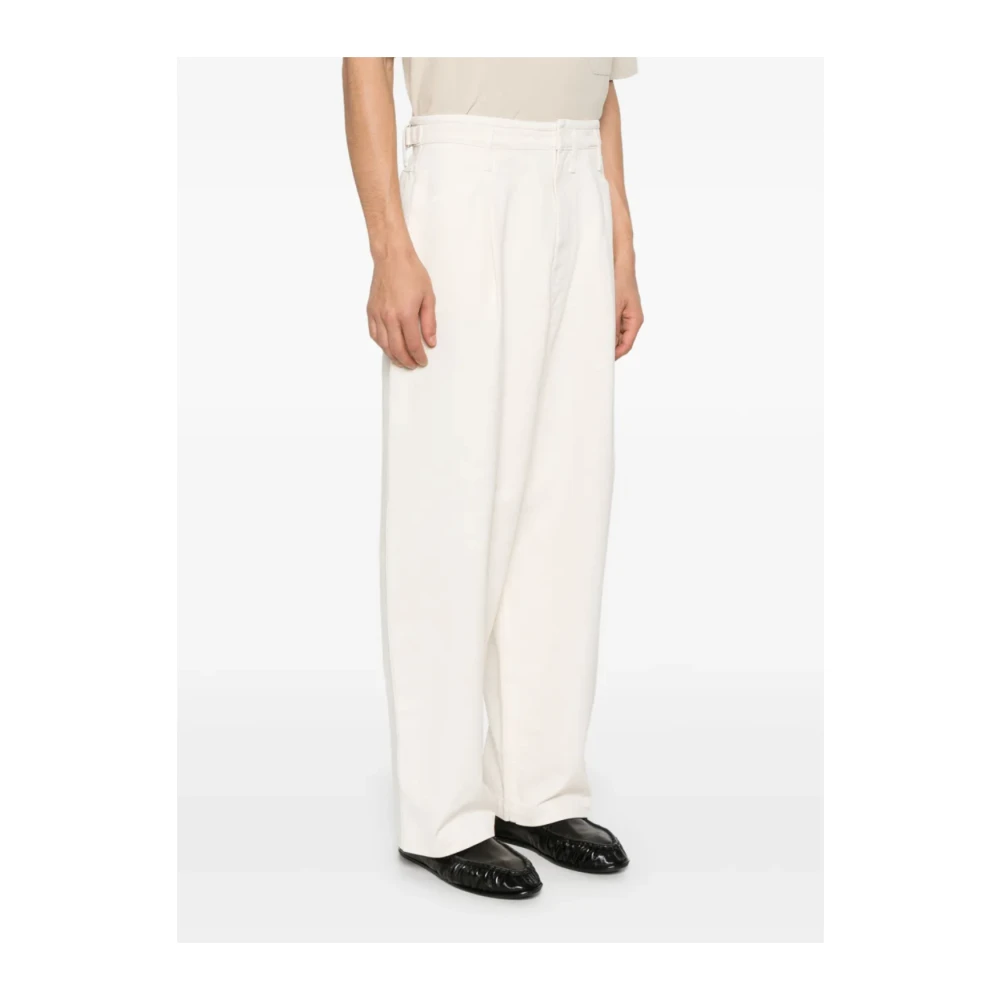 Lemaire Sneeuwwit Off White Geplooide Werkbroek Beige Heren