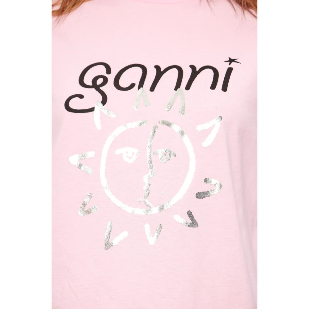 Ganni Bedrukt T-shirt Pink Dames