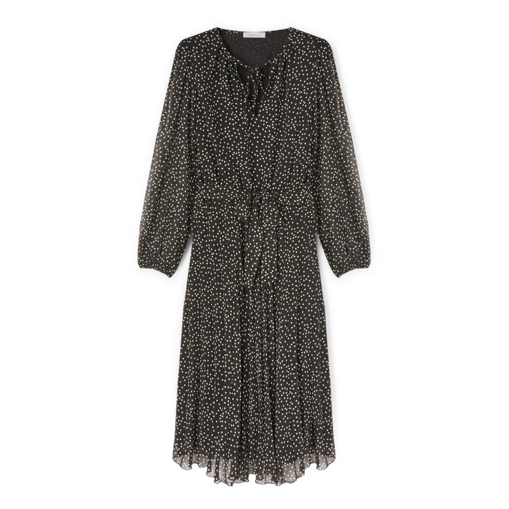 Motivi Georgette Midi Jurk met Polkadots Black Dames