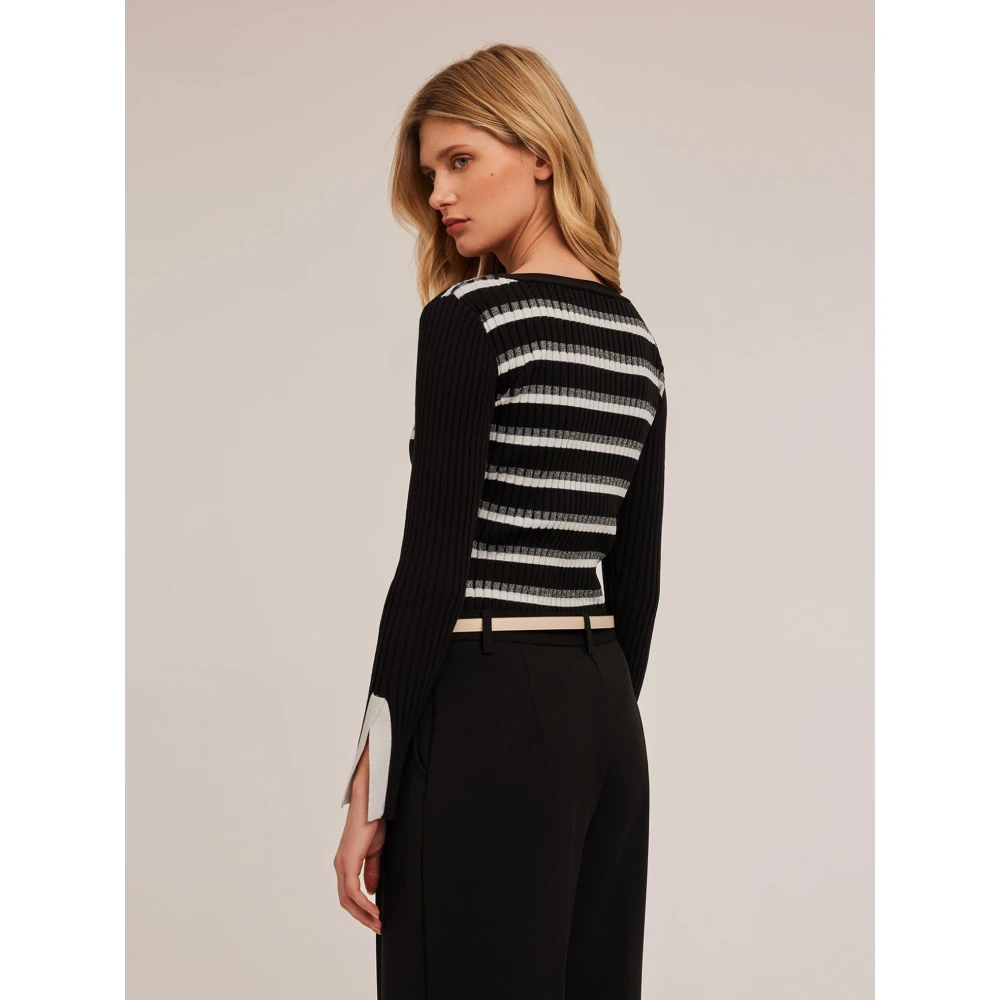 Motivi Gestreepte geribbelde trui van Lurex Black Dames