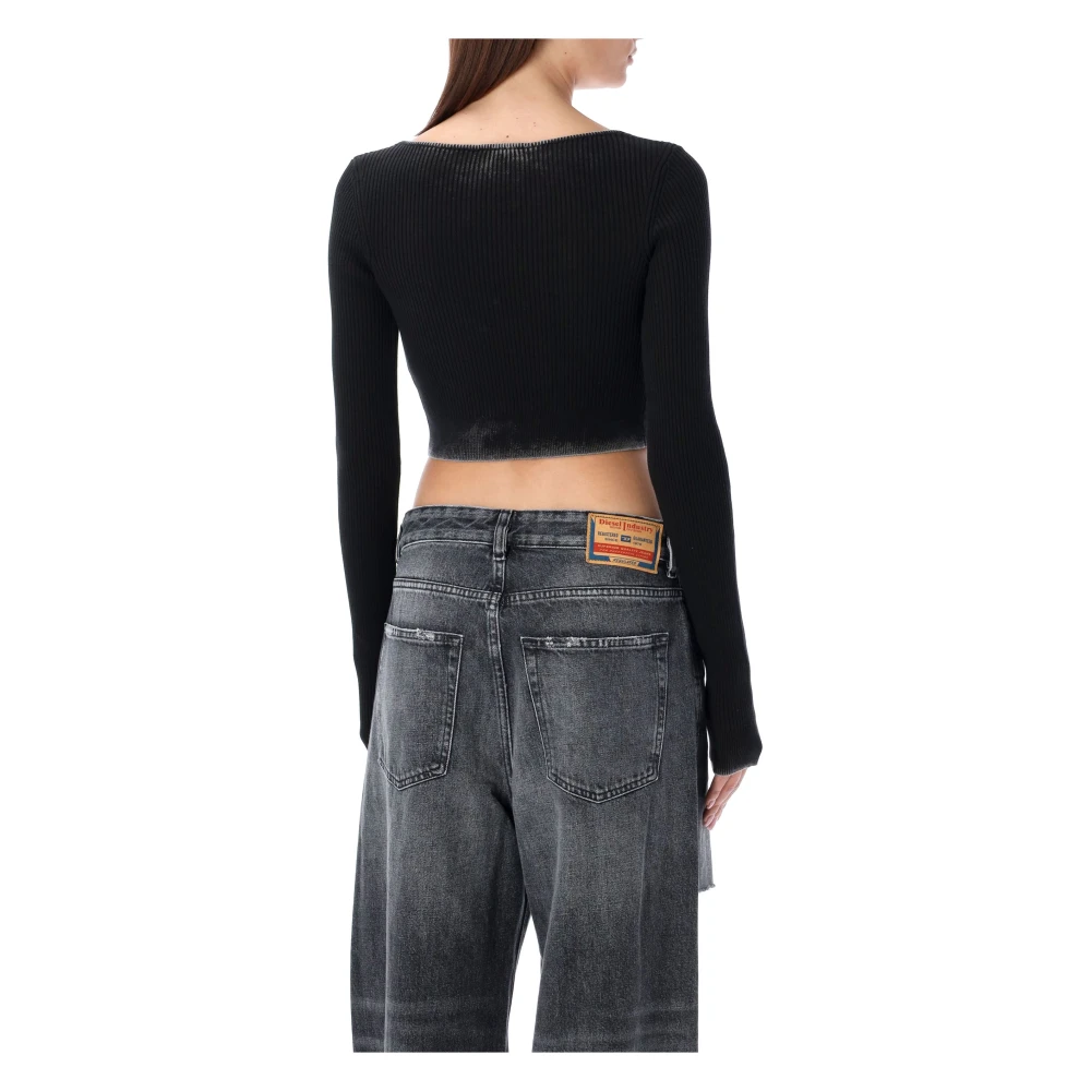 Diesel Zwarte Ribgebreide Vest Aw24 Black Dames