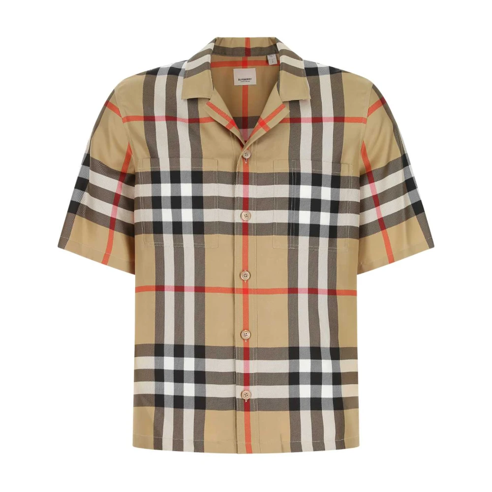 Burberry Men's Multicolor Embroidered Silk Shirt - Short Sleeve Shirts - L - Shirts