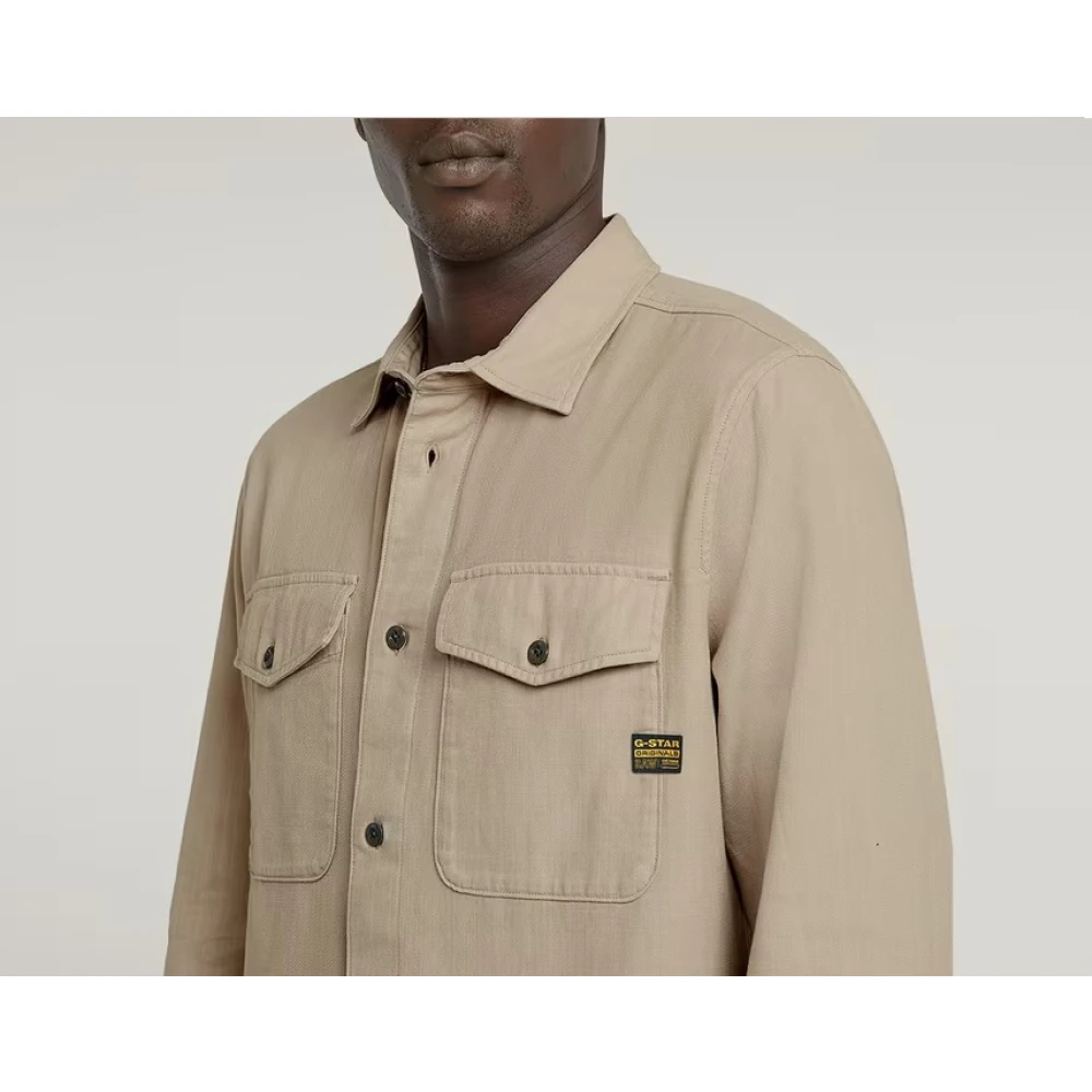 G-Star Marine Slim Fit Overhemd Lange Mouw Beige Heren