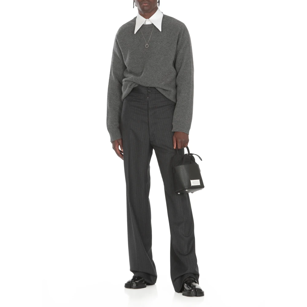 Maison Margiela Grijze Wollen Trui Ronde Hals Lange Mouwen Gray Heren