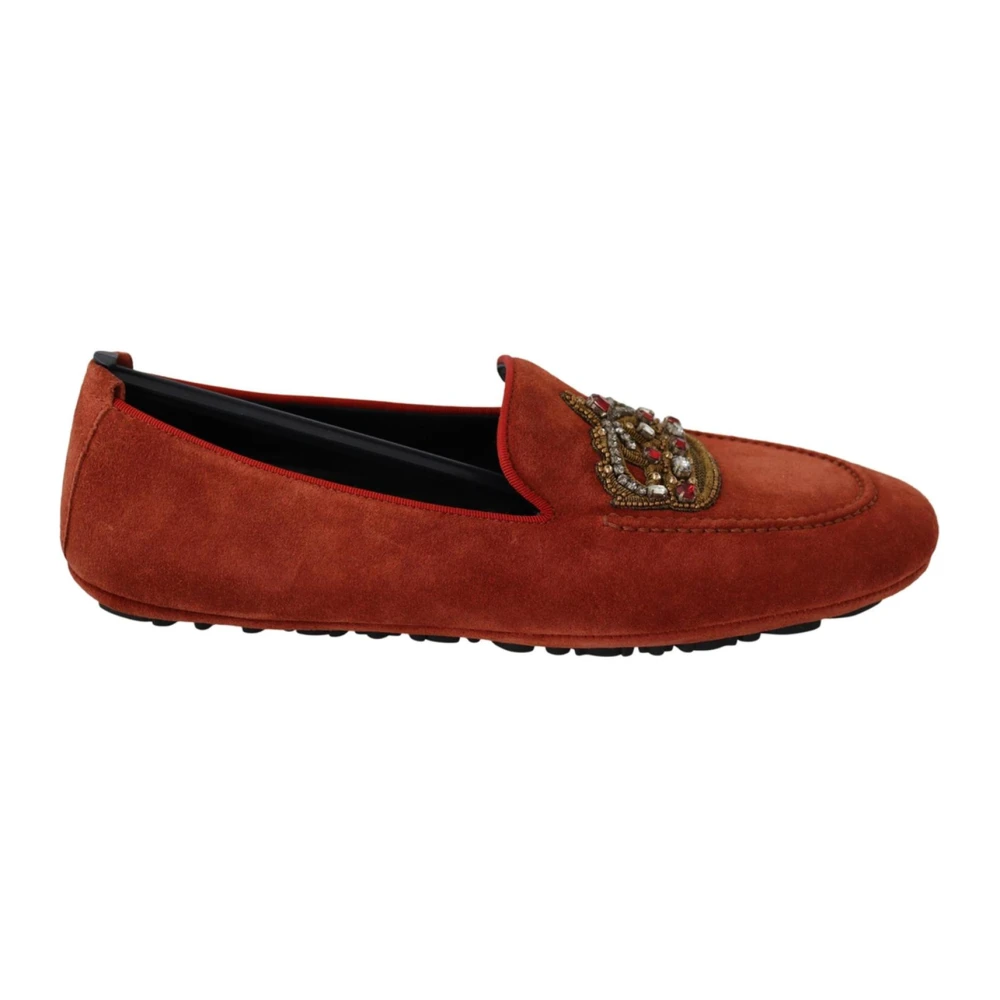 Dolce & Gabbana Men's Orange Crystal Embroidered Leather Loafers