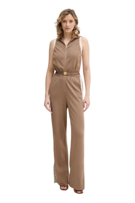 Stickad jumpsuit med glansiga viskosband