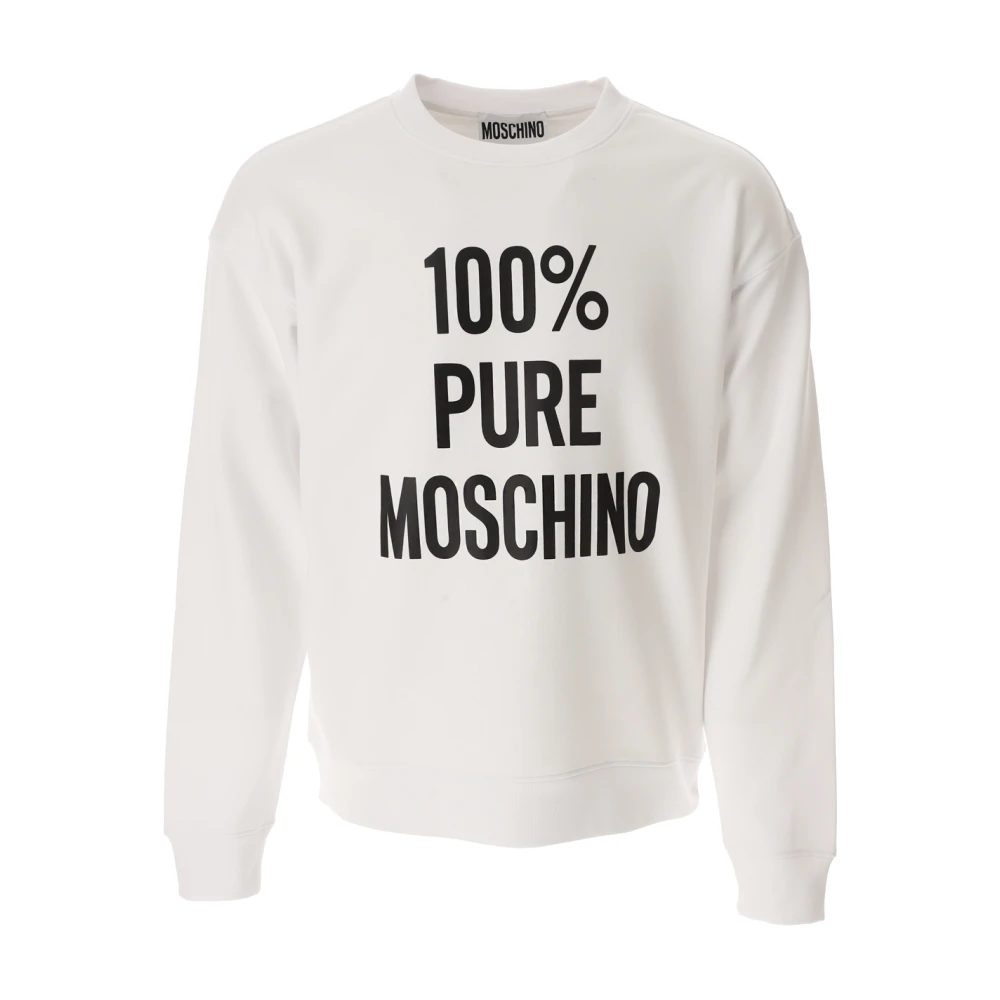 Moschino Ren vit sweatshirt med framsida slogan White, Herr