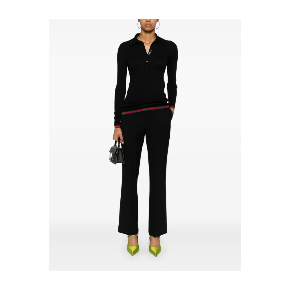 Gucci Zwarte Wol Crepe Broek Rechte Pijp Black Dames