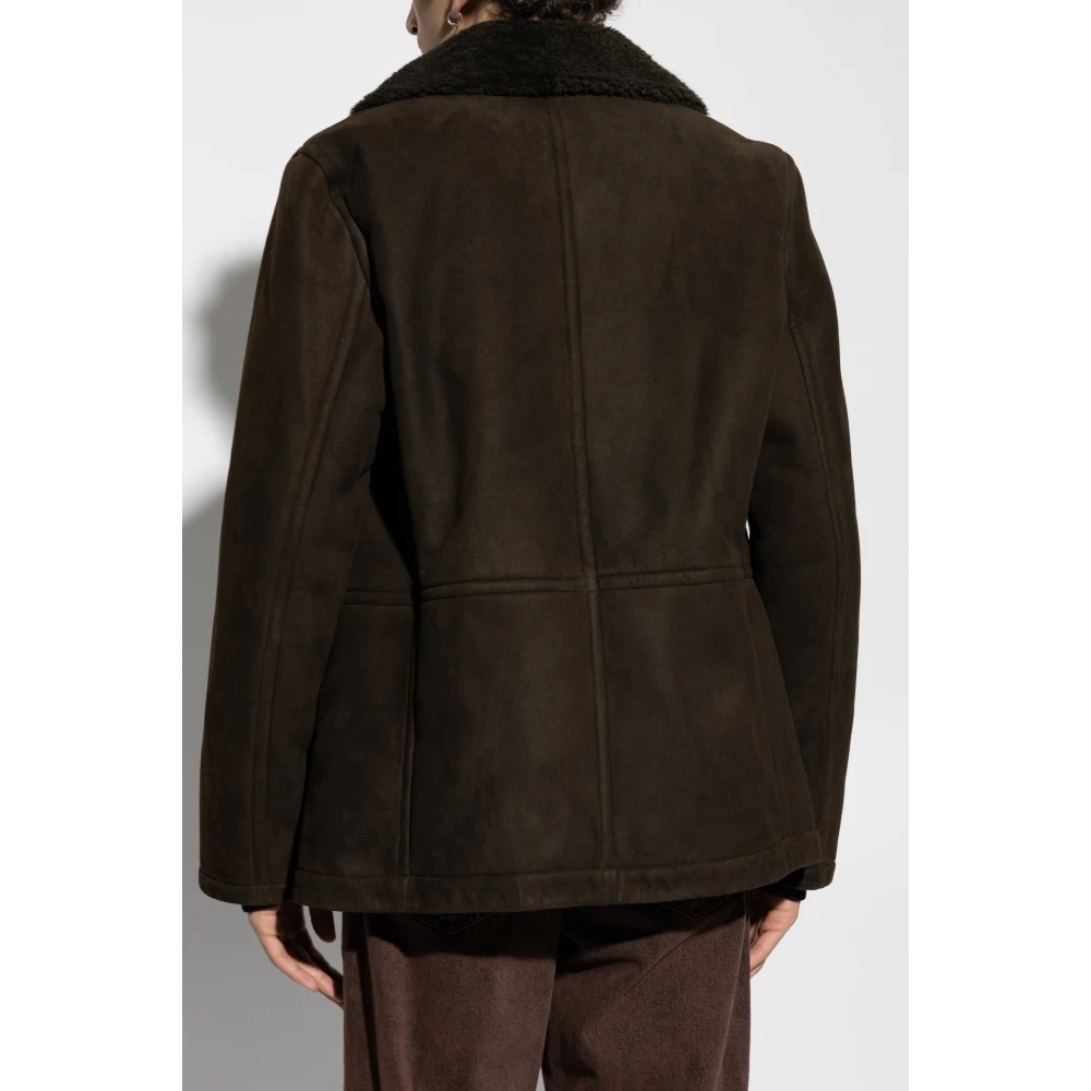 Yves Salomon Dubbelrijige shearlingjas Green Heren