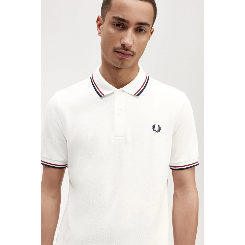 Fred Perry Contrast Strepen Polo Shirt White Heren