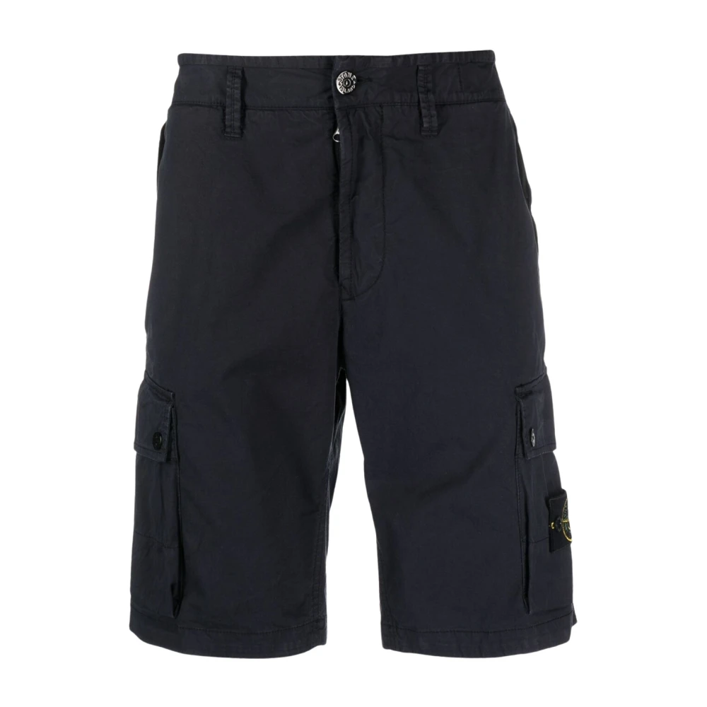 Stone Island Blue Casual Shorts, Male, W29, Compass-Patch Cargo Shorts