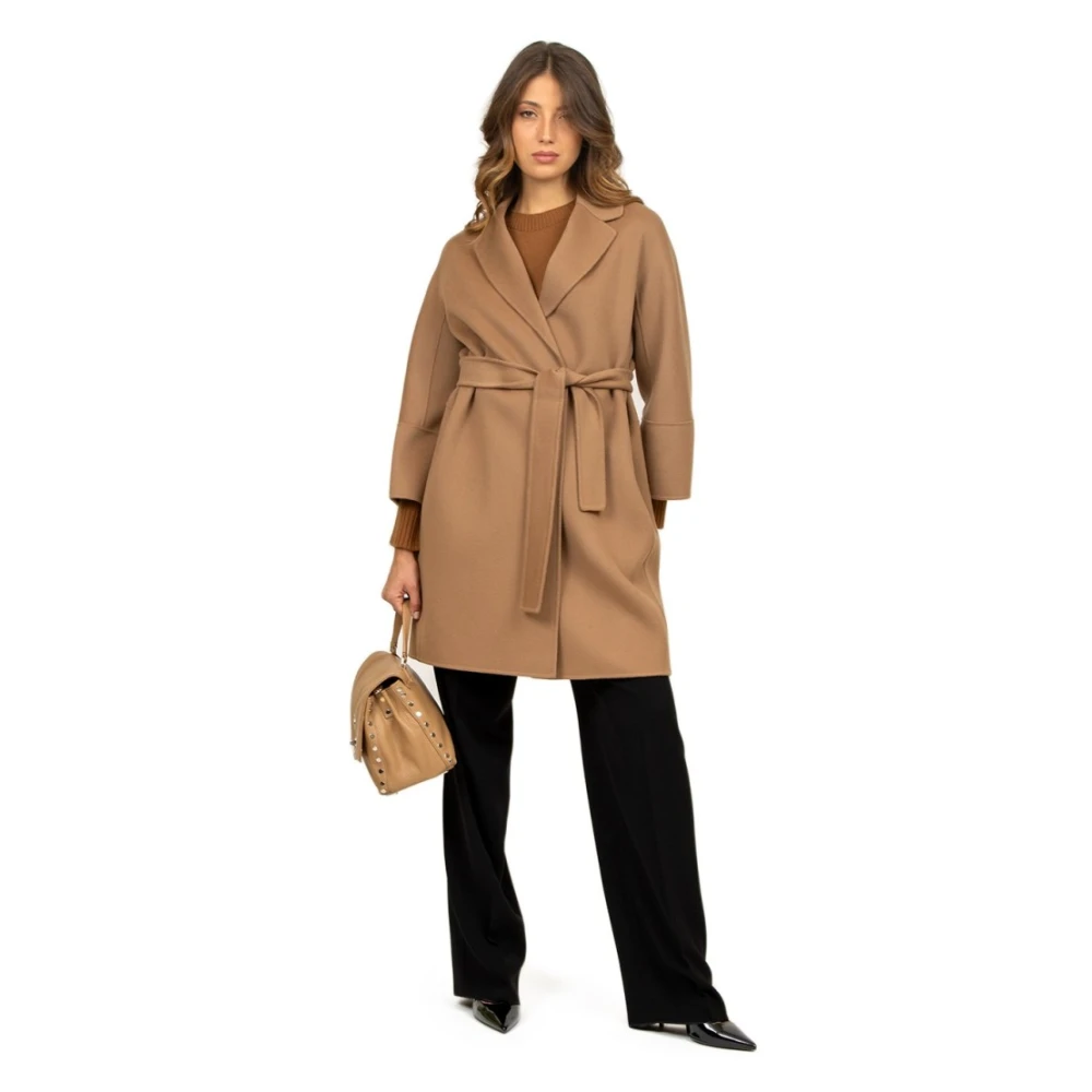 Max Mara Korte Camel Wollen Jas Dubbele Stof Brown Dames