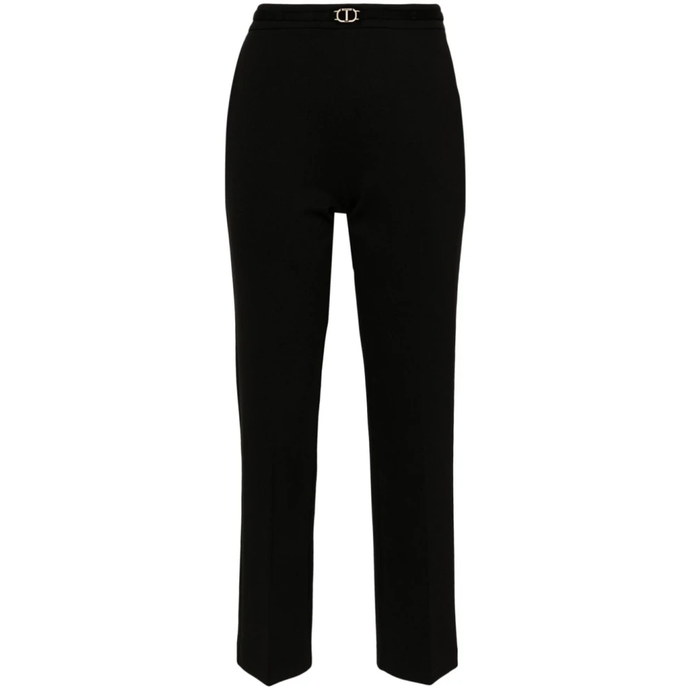 Twinset Zwarte elastische broek met gouden taillelogo Black Dames