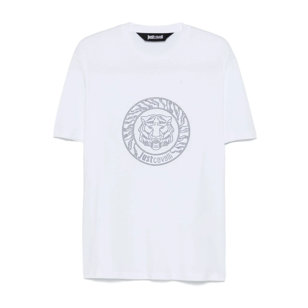 Just Cavalli Witte Tijgerhoofd Logo T-shirt White Heren